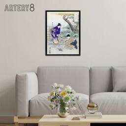 "Artery8 Flower Arranging In The Garden Framed Canvas Wall Art Print Ogata Gekko in Purple - Size: W12"" x H16""" - thumbnail 3