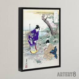"Artery8 Flower Arranging In The Garden Framed Canvas Wall Art Print Ogata Gekko in Purple - Size: W12"" x H16""" - thumbnail 2