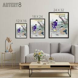 "Artery8 Flower Arranging In The Garden Framed Canvas Wall Art Print Ogata Gekko in Purple - Size: W12"" x H16""" - thumbnail 4