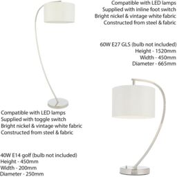 Loops Standing Floor & Table Lamp Set Bright Nickel & White Shade Curved Stem Light in Metallics - thumbnail 2