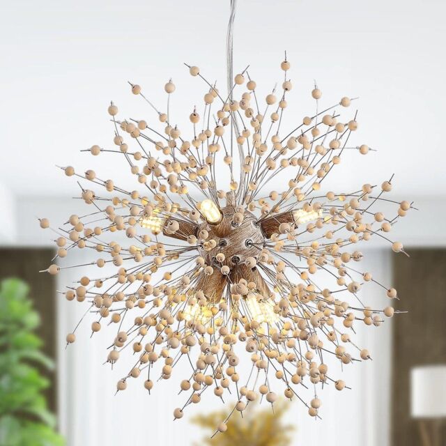 Garwarm 8-Lights Wooden Beads Dandelion Chandelier in Brown - image 1