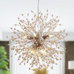Garwarm 8-Lights Wooden Beads Dandelion Chandelier in Brown - thumbnail 1