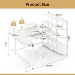 Costway L Shaped Desk with Corner Computer Desk White - thumbnail 5