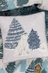 Furn Arcticus Polar Bear Festive Printed Piped Fleece Reverse Cushion in Blue - Size: 45 cm x 45 cm - thumbnail 4