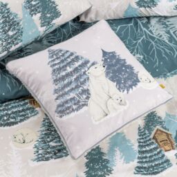 Furn Arcticus Polar Bear Christmas Fleece Reverse Cushion in Blue - Size: 45 cm x 45 cm - thumbnail 5