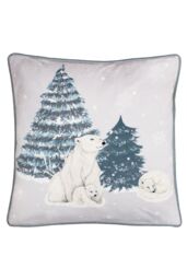 Furn Arcticus Polar Bear Christmas Fleece Reverse Cushion in Blue - Size: 45 cm x 45 cm
