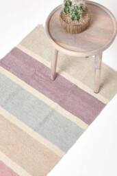 Homescapes Cotton Chenille Striped Hall Runner, 66 x 200 cm in Grey - Size: 66 cm x 200 cm