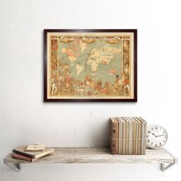 "Artery8 Wall Art Print British Empire 1886 Imperial Federation Colony Illustrated People Graphic World Map Art Framed in Brown - Size: W12"" x H16""" - thumbnail 2