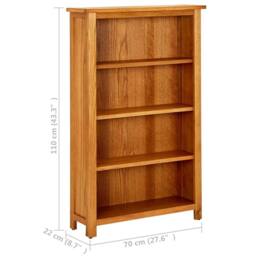 Berkfield Home 4-Tier Bookcase 70x22x110 cm Solid Oak Wood in Brown - Size: 70 x 22 x 110 cm - thumbnail 6