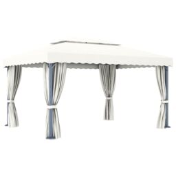 Berkfield Home Gazebo with Curtain 4x3 m Cream White Aluminium - thumbnail 5