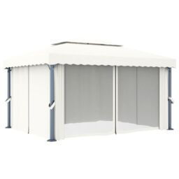 Berkfield Home Gazebo with Curtain 4x3 m Cream White Aluminium - thumbnail 3