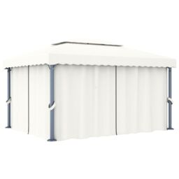 Berkfield Home Gazebo with Curtain 4x3 m Cream White Aluminium