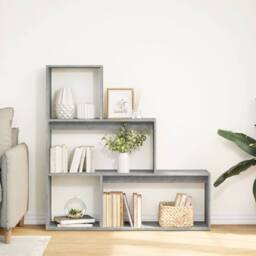 Berkfield Home Room Divider Bookcase 4-Tier Artisan Oak 131.5x29x131.5 cm Wood in Grey - thumbnail 3