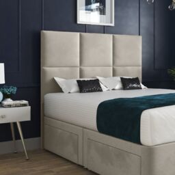 Casani Caprio Upholserted Floorstanding Headboard With Divan Bed Frame in Cream - Size: King - thumbnail 2
