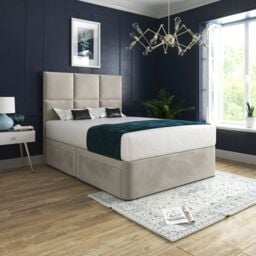 Casani Caprio Upholserted Floorstanding Headboard With Divan Bed Frame in Cream - Size: King - thumbnail 1