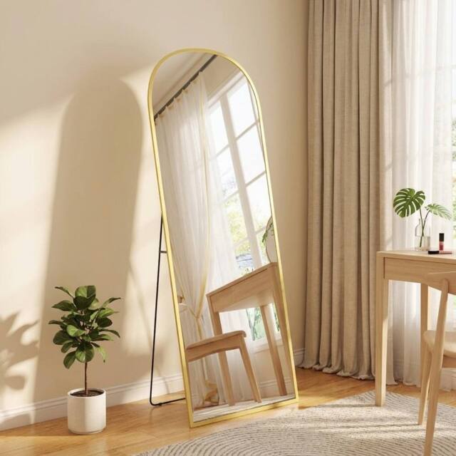 STILVORA 165cm Full Length Standing Mirror, Freestanding or Wall Mounted, Aluminium Frame, Gold - image 1