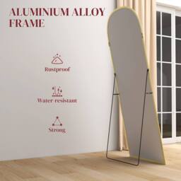 STILVORA 165cm Full Length Standing Mirror, Freestanding or Wall Mounted, Aluminium Frame, Gold - thumbnail 8