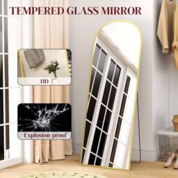 STILVORA 165cm Full Length Standing Mirror, Freestanding or Wall Mounted, Aluminium Frame, Gold - thumbnail 7