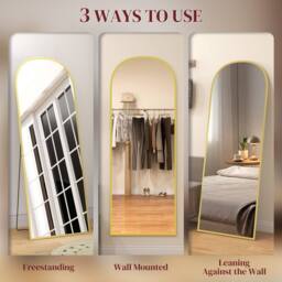 STILVORA 165cm Full Length Standing Mirror, Freestanding or Wall Mounted, Aluminium Frame, Gold - thumbnail 9