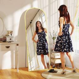 STILVORA 165cm Full Length Standing Mirror, Freestanding or Wall Mounted, Aluminium Frame, Gold - thumbnail 2
