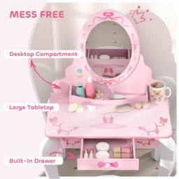 AIYAPLAY Kids Dressing Table Set, Two-Piece Children Vanity Table with Stool in Pink - thumbnail 6