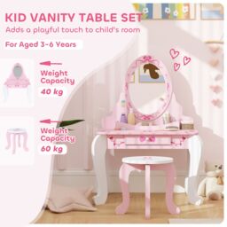 AIYAPLAY Kids Dressing Table Set, Two-Piece Children Vanity Table with Stool in Pink - thumbnail 4