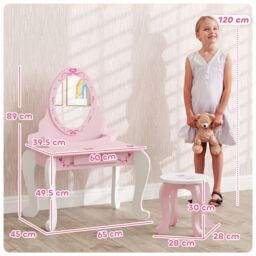 AIYAPLAY Kids Dressing Table Set, Two-Piece Children Vanity Table with Stool in Pink - thumbnail 3