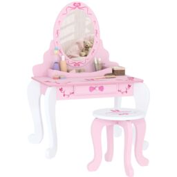 AIYAPLAY Kids Dressing Table Set, Two-Piece Children Vanity Table with Stool in Pink - thumbnail 2