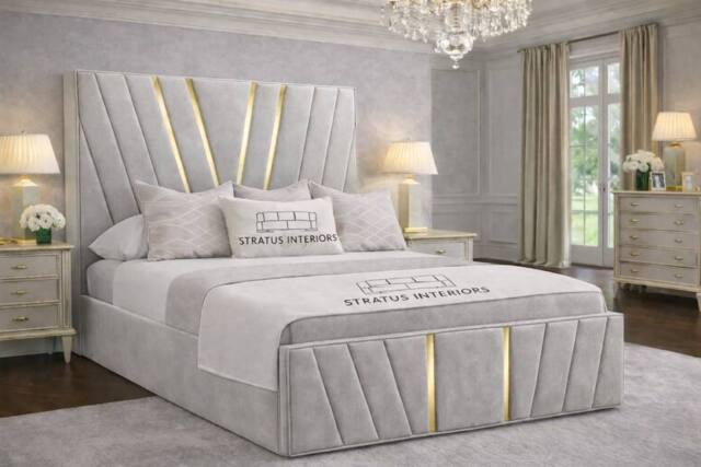 Stratus Interiors Grey Upholstered Velvet Bed Frame Double 4.6ft with Gas Lift Storage - image 1