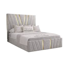 Stratus Interiors Grey Upholstered Velvet Bed Frame Double 4.6ft with Gas Lift Storage - thumbnail 2
