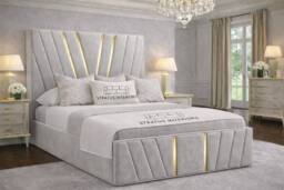 Stratus Interiors Grey Upholstered Velvet Bed Frame Double 4.6ft with Gas Lift Storage - thumbnail 1