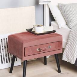 Wyld and Coco Pink Corduroy Side Table with Storage Black Pine Legs 46x50x35 cm - Size: 46 x 50 x 35 cm - thumbnail 1