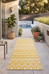 Homescapes Luxury Outdoor Rug Waterproof Reversible for Garden, Yellow Anna Aztec - Size: 75 cm x 200 cm - thumbnail 8