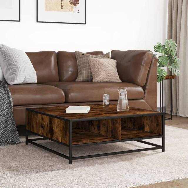 Berkfield Home Durable Coffee Table Smoked Oak 80x80x30 cm Engineered Wood & Metal in Brown - Size: 80 x 80 x 30 cm - image 1