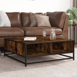Berkfield Home Durable Coffee Table Smoked Oak 80x80x30 cm Engineered Wood & Metal in Brown - Size: 80 x 80 x 30 cm - thumbnail 2