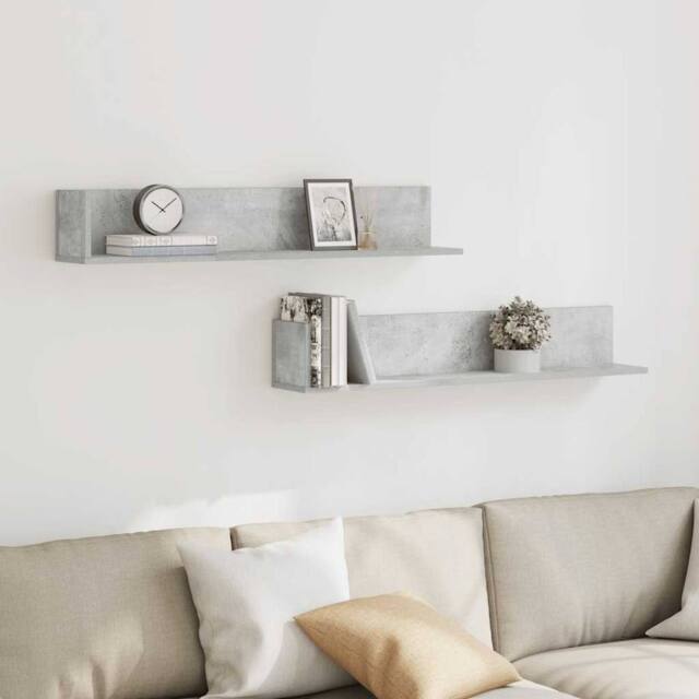 Berkfield Home Wall Shelves 2 pcs Concrete Grey 100x16.5x16.5 cm Engineered Wood - image 1