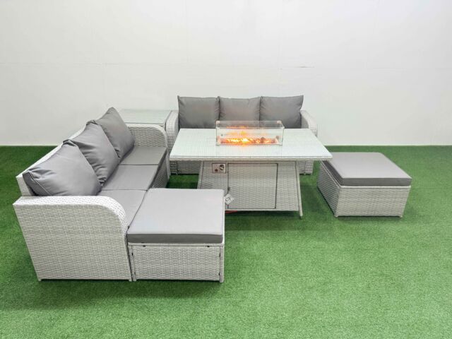 Fimous Outdoor Garden Furniture Sets 8 Seater Wicker Rattan Furniture Sofa Sets w/ Firepit Dining Table high Back Lounge Sofa 2 Big Footstool Side - image 1