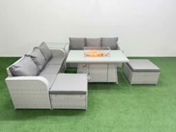 Fimous Outdoor Garden Furniture Sets 8 Seater Wicker Rattan Furniture Sofa Sets w/ Firepit Dining Table high Back Lounge Sofa 2 Big Footstool Side - thumbnail 1