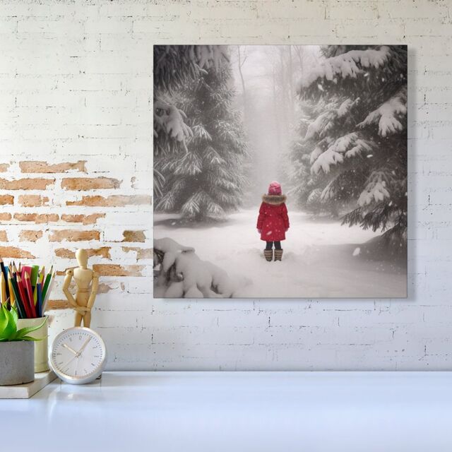 Warren Reed - Designer Little In The Snow Canvas in Red - Size: w10 inch x h10 inch - image 1
