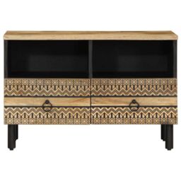 Berkfield Home TV Cabinet Black 70x33.5x46 cm Solid Rough Wood Mango - thumbnail 3