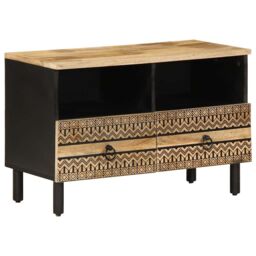 Berkfield Home TV Cabinet Black 70x33.5x46 cm Solid Rough Wood Mango - thumbnail 1