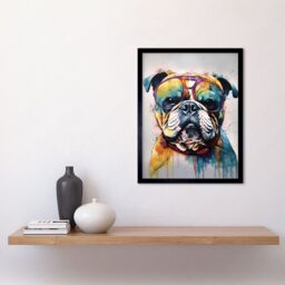 "Artery8 Wall Art Print English Bulldog Dog Wearing Vintage Sunglasses Art Framed in Black - Size: W12"" x H16""" - thumbnail 2