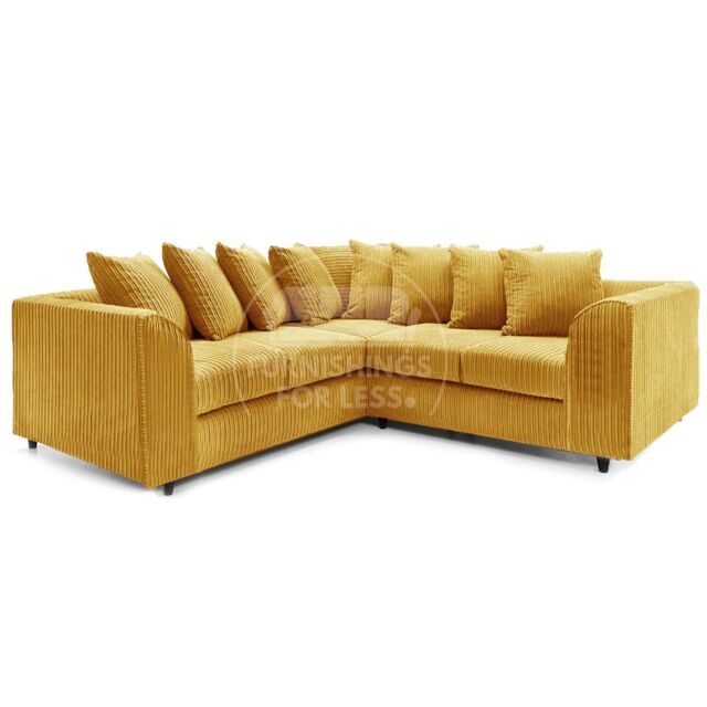 Furnishings For Less UK Ferguson 5 Seater Fabric Corner Sofa L Shaped Jumbo Cord - Scatter Back in Mustard - image 1