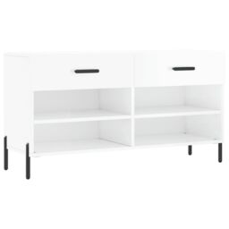 Berkfield Home Shoe Bench High Gloss White 102x35x55 cm Engineered Wood - Size: 102 x 35 x 55 cm - thumbnail 2