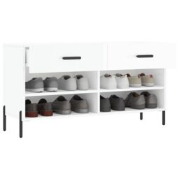 Berkfield Home Shoe Bench High Gloss White 102x35x55 cm Engineered Wood - Size: 102 x 35 x 55 cm - thumbnail 4