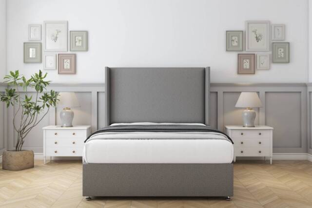 "Comfort Beds Madrid Dumfries Divan Set No Drawers-54"" Wingback in Light Grey - Size: Single" - image 1