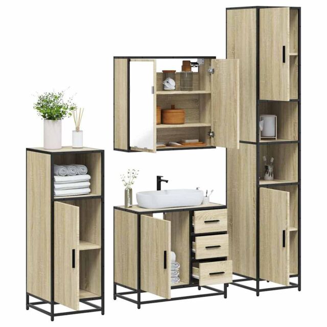 Berkfield Home 4¬†Piece Bathroom Furniture Set¬†Sonoma Oak Engineered Wood in Brown - image 1