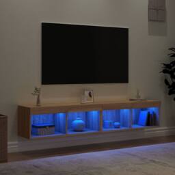 Berkfield Home TV Cabinets with LED Lights 2 pcs Sonoma Oak 80x30x30 cm in Light Brown - Size: 80 x 30 x 30 cm - thumbnail 4