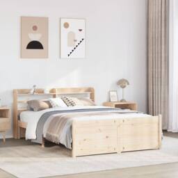 Berkfield Home Bed Frame with Headboard without Mattress 150x200 cm King Size in Natural - thumbnail 2