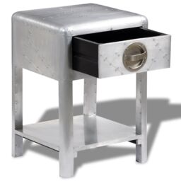 Berkfield Home Aviator End Table with 1 Drawer Vintage Aircraft Airman Style in Silver - thumbnail 3